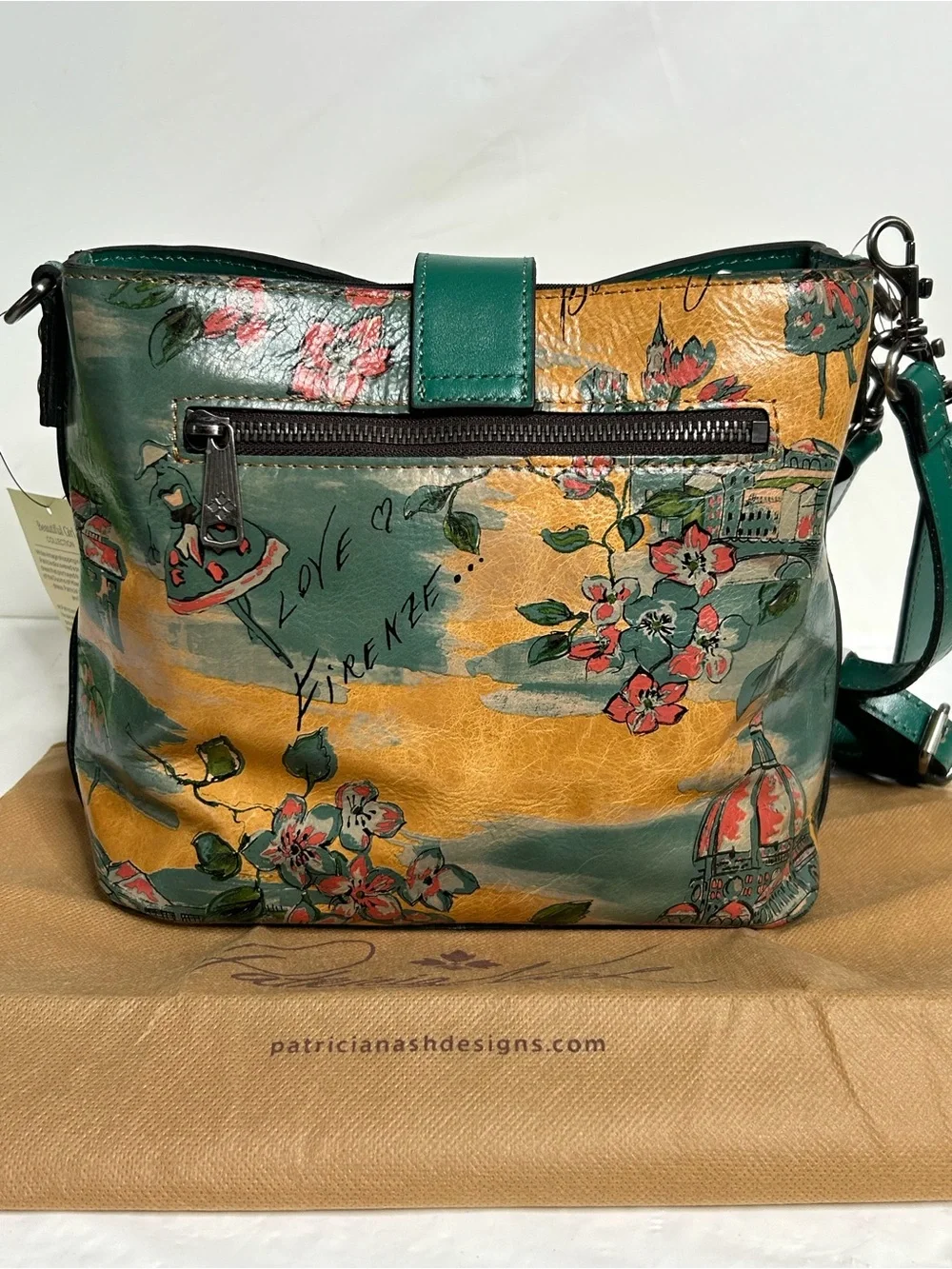 Patricia Nash Irving Beautiful Girl Convertible Leather Crossbody Bag Teal Green